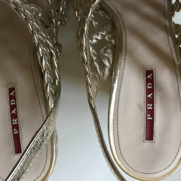PRADA GOLD METALLIC WEDGE SANDAL - Picture 2 of 8